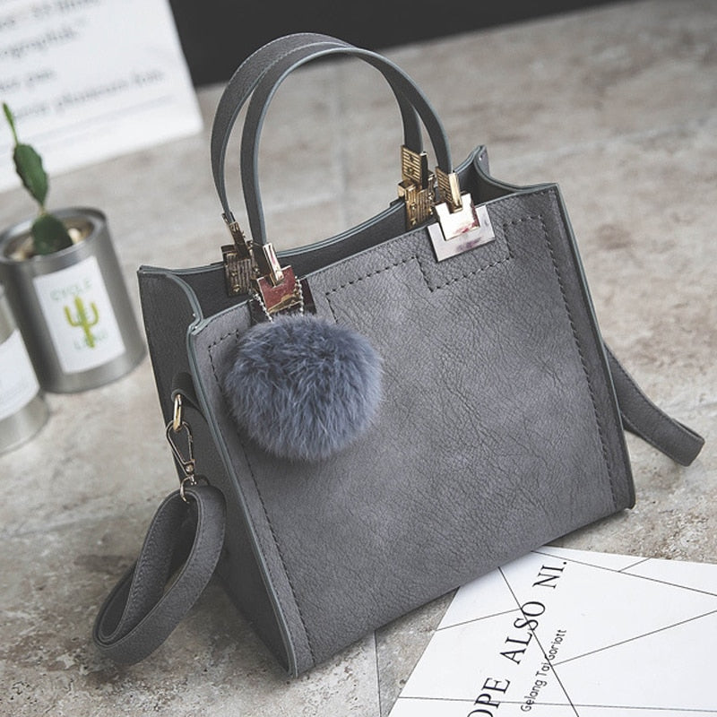 LANLOU handbag women shoulder bag luxury handbags women bags designer High-grade Scrub leather messenger bag Hairball women bag - Trendylk