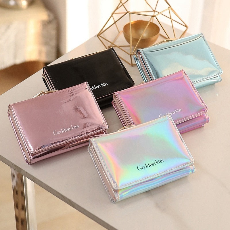 Small Female Purse Short Purse Lady Letter Laser Wallet Short Clutch Solid  Women Wallet - Trendylk