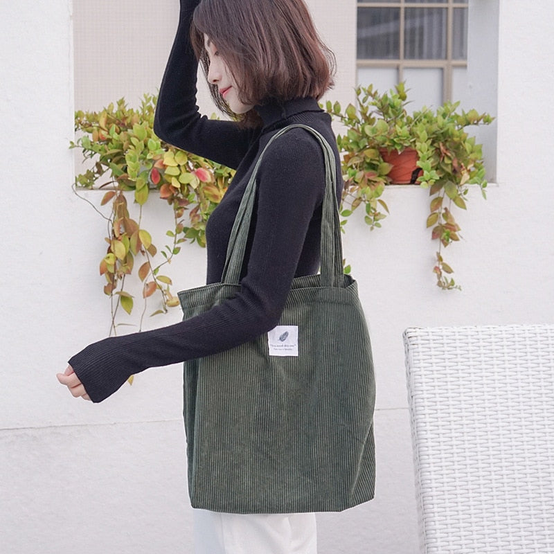 Women Corduroy Canvas Tote Handbag Female Cloth Shoulder Bags Young Ladies Casual Shopping Bag Girls Reusable Folding Bags - Trendylk