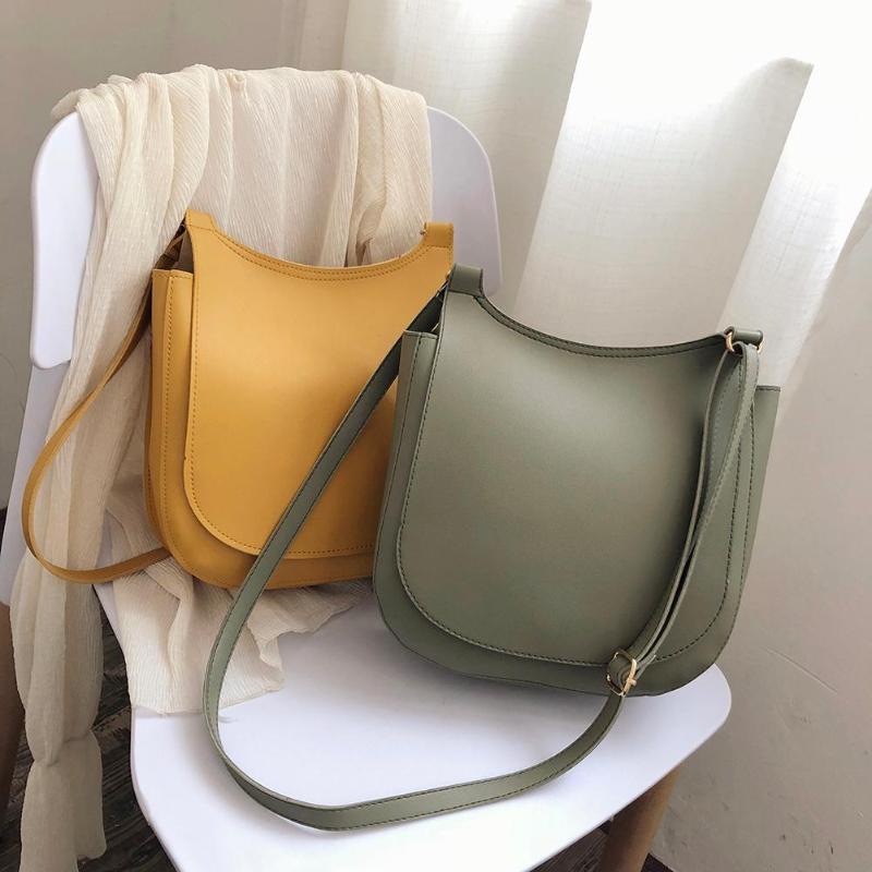 Women Fashion Wide Solid Color Shoulder Handbags Female Simple PU Leather Women Large Capacity Pure Color Flap Crossbody Bags - Trendylk