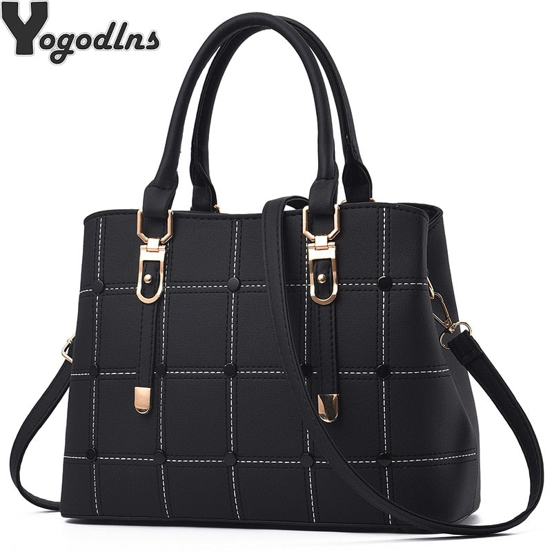 PU Leather Large Capacity Woman Handbag Grid Shoulder Bag Fashion Casual Luxury Designer Crossbody Bag Ladies PurseBag Mama Bag - Trendylk