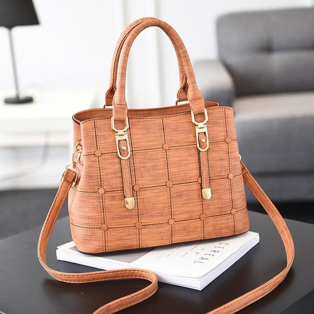 PU Leather Large Capacity Woman Handbag Grid Shoulder Bag Fashion Casual Luxury Designer Crossbody Bag Ladies PurseBag Mama Bag - Trendylk