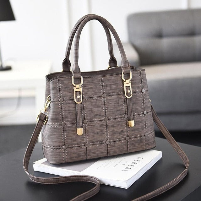 PU Leather Large Capacity Woman Handbag Grid Shoulder Bag Fashion Casual Luxury Designer Crossbody Bag Ladies PurseBag Mama Bag - Trendylk