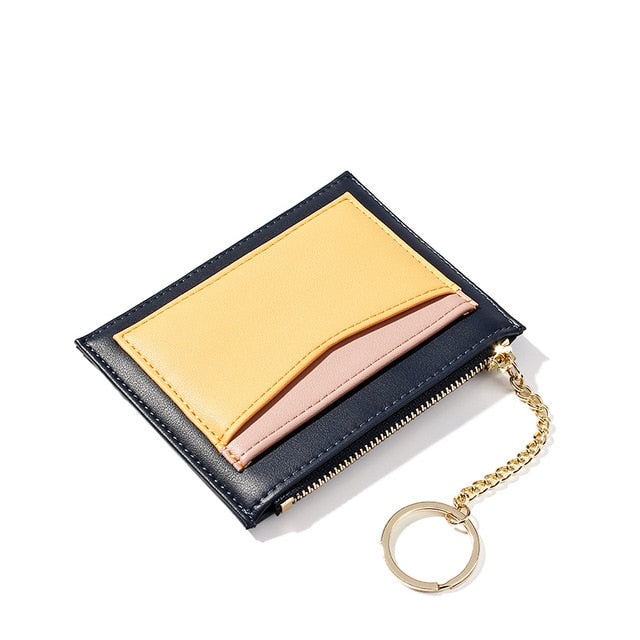 Luxury Slim Women Small Wallet and Purse Girls Short Leather Credit Card Holders Zipper Wallets Ladies Coin Purses Patchwork Bag - Trendylk