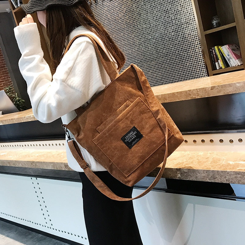 Women Corduroy Zipper Shoulder Bag Cotton Canvas Handbag Casual Tote Female Eco Crossbody Bag Ladies Vintage Messenger Bags - Trendylk