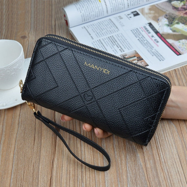 Phone Purses Women Wallets Big Female Purse Leather Brand Retro Ladies Long Woman Wallets Card Clutch Double Zipper LSH514 - Trendylk