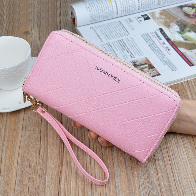 Phone Purses Women Wallets Big Female Purse Leather Brand Retro Ladies Long Woman Wallets Card Clutch Double Zipper LSH514 - Trendylk