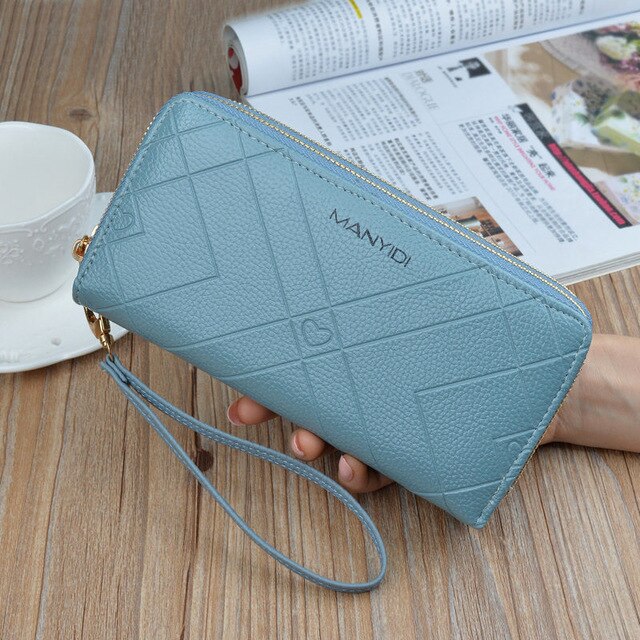 Phone Purses Women Wallets Big Female Purse Leather Brand Retro Ladies Long Woman Wallets Card Clutch Double Zipper LSH514 - Trendylk