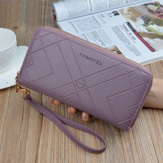 Phone Purses Women Wallets Big Female Purse Leather Brand Retro Ladies Long Woman Wallets Card Clutch Double Zipper LSH514 - Trendylk