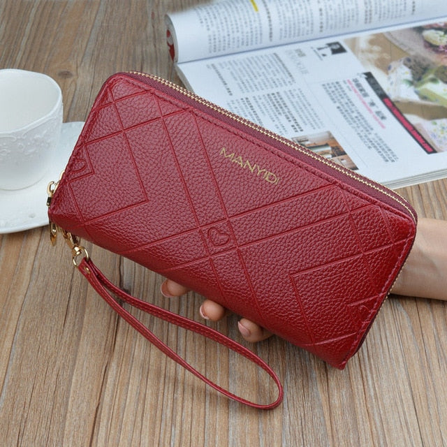 Phone Purses Women Wallets Big Female Purse Leather Brand Retro Ladies Long Woman Wallets Card Clutch Double Zipper LSH514 - Trendylk