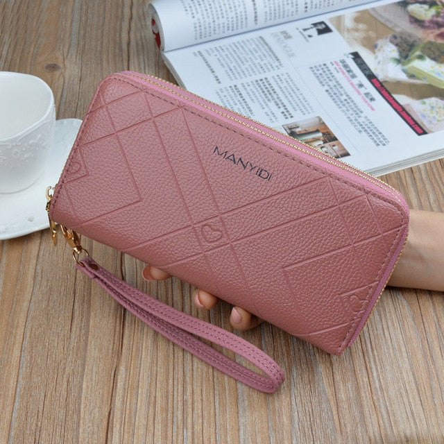 Phone Purses Women Wallets Big Female Purse Leather Brand Retro Ladies Long Woman Wallets Card Clutch Double Zipper LSH514 - Trendylk