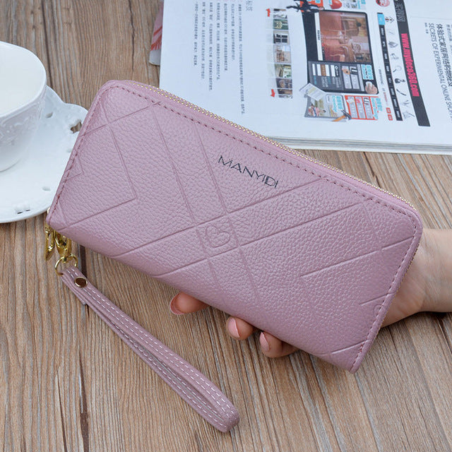 Phone Purses Women Wallets Big Female Purse Leather Brand Retro Ladies Long Woman Wallets Card Clutch Double Zipper LSH514 - Trendylk
