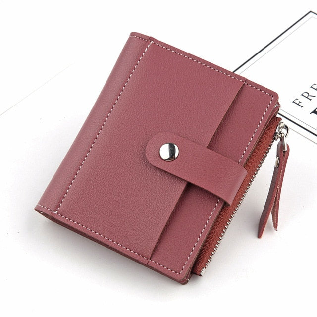 New ladies short casual zipper buckle small card bag super soft leather pocket small handbag, wallet, card bag purse fashion - Trendylk