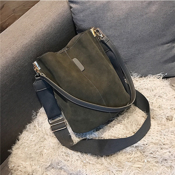 Messenger bag Women Bucket Shoulder Bag large capacity vintage Matte PU Leather lady handbag Luxury Designer bolsos mujer Black - Trendylk