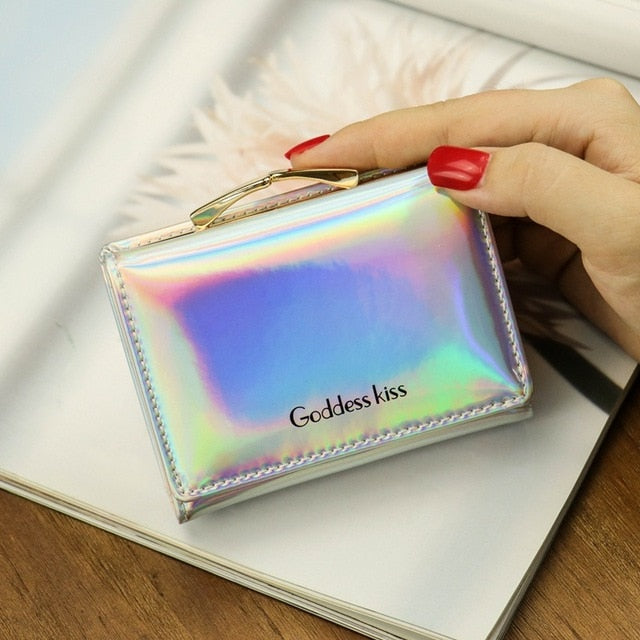 Small Female Purse Short Purse Lady Letter Laser Wallet Short Clutch Solid  Women Wallet - Trendylk