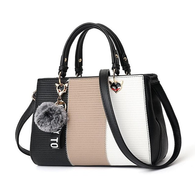 Women Hairball Ornaments Totes Patchwork Handbag Party Purse Ladies Messenger Crossbody Shoulder Bags Women Handbags - Trendylk