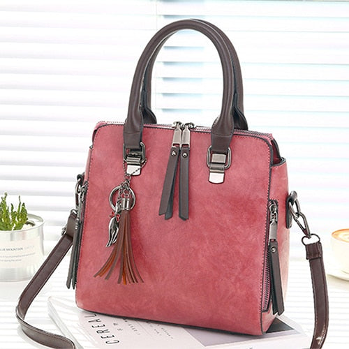 Vintage PU Leather Ladies HandBags Women Messenger Bags TotesTassel Designer Crossbody Shoulder Bag Boston Hand Bags Hot Sale - Trendylk