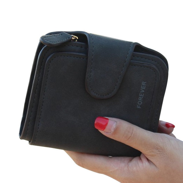 Lady Snap Fastener Zipper Short Clutch Wallet Solid Letter Fashion Small Female Purse Short Purse Vintage Matte Women Wallet - Trendylk