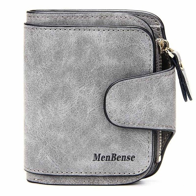 Lady Snap Fastener Zipper Short Clutch Wallet Solid Letter Fashion Small Female Purse Short Purse Vintage Matte Women Wallet - Trendylk