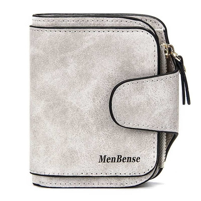 Lady Snap Fastener Zipper Short Clutch Wallet Solid Letter Fashion Small Female Purse Short Purse Vintage Matte Women Wallet - Trendylk