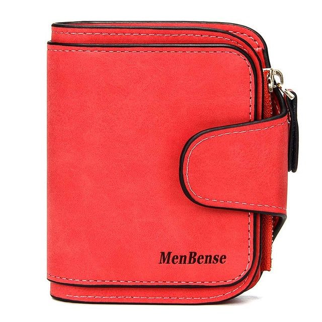 Lady Snap Fastener Zipper Short Clutch Wallet Solid Letter Fashion Small Female Purse Short Purse Vintage Matte Women Wallet - Trendylk