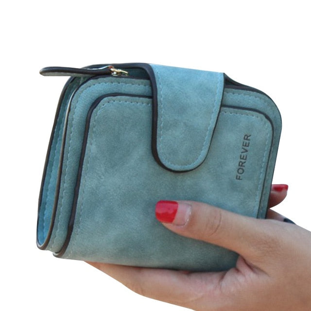 Lady Snap Fastener Zipper Short Clutch Wallet Solid Letter Fashion Small Female Purse Short Purse Vintage Matte Women Wallet - Trendylk