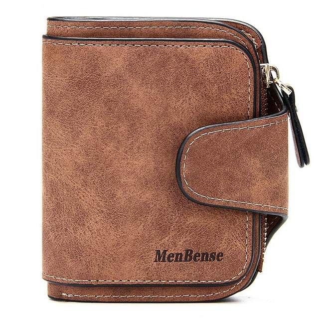 Lady Snap Fastener Zipper Short Clutch Wallet Solid Letter Fashion Small Female Purse Short Purse Vintage Matte Women Wallet - Trendylk