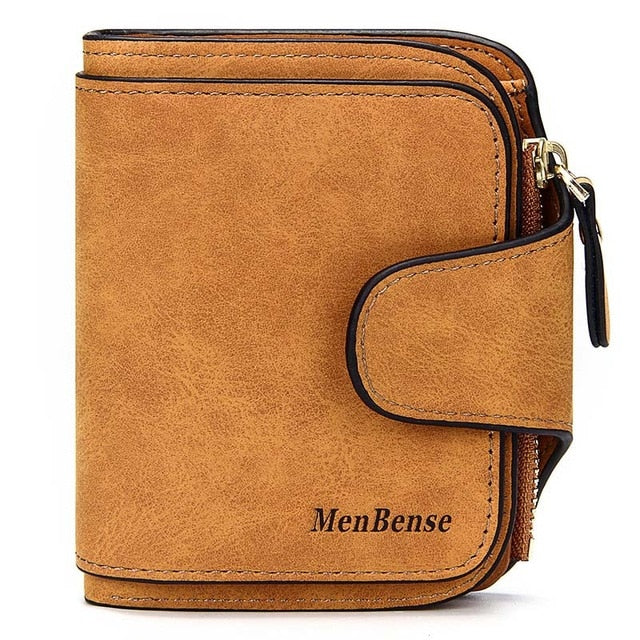 Lady Snap Fastener Zipper Short Clutch Wallet Solid Letter Fashion Small Female Purse Short Purse Vintage Matte Women Wallet - Trendylk