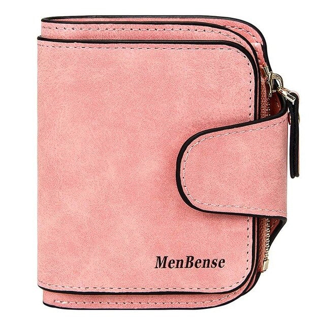 Lady Snap Fastener Zipper Short Clutch Wallet Solid Letter Fashion Small Female Purse Short Purse Vintage Matte Women Wallet - Trendylk