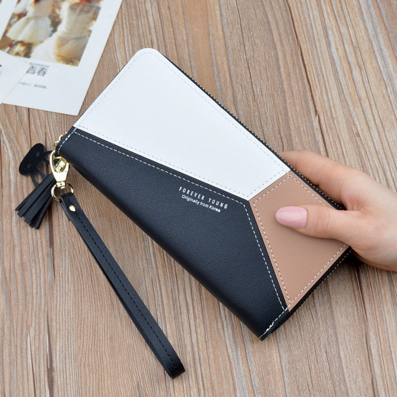 Leather Wallet Women Luxury Long Clutch Ladies Purse Card Holder Tassel Women Wallets  Zipper Coin Phone Money Pocket Bag W052 - Trendylk