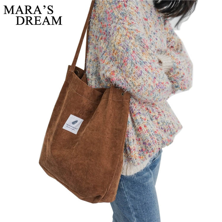 Mara's Dream women's Handbags Student Corduroy Tote Casual Solid Color Shoulder Bag Reusable Women Bag Shopping Beach Bag - Trendylk