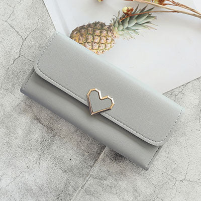 New Cute PU Leather Purse Heart-shaped Decoration Long Multi-card Wallet Purse Buckle Clutch Mobile Phone Student Women's Wallet - Trendylk