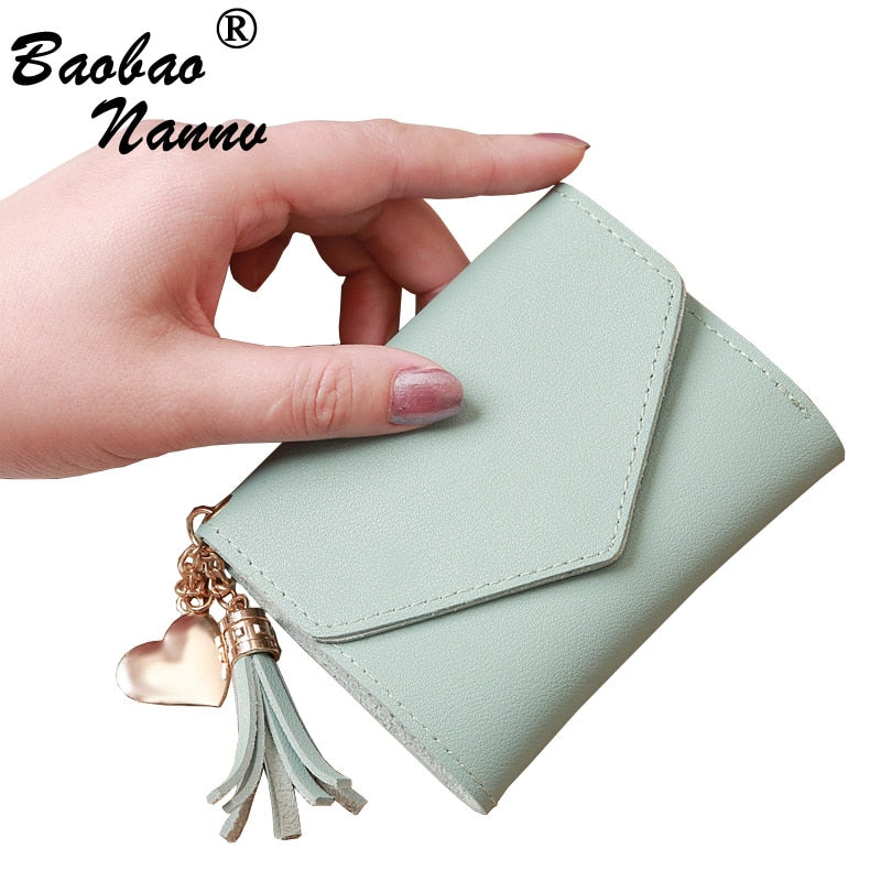 Short Wallet Women Wallets Cute Love Tassel Fashion Hasp Coin Purse Card Holder Female Clutch Money Bag PU Leather Lady Purses - Trendylk