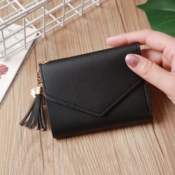 Short Wallet Women Wallets Cute Love Tassel Fashion Hasp Coin Purse Card Holder Female Clutch Money Bag PU Leather Lady Purses - Trendylk