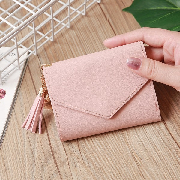 Short Wallet Women Wallets Cute Love Tassel Fashion Hasp Coin Purse Card Holder Female Clutch Money Bag PU Leather Lady Purses - Trendylk
