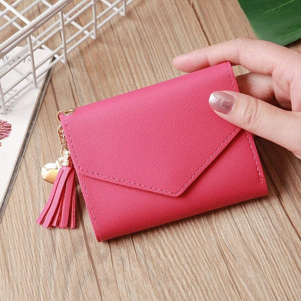 Short Wallet Women Wallets Cute Love Tassel Fashion Hasp Coin Purse Card Holder Female Clutch Money Bag PU Leather Lady Purses - Trendylk