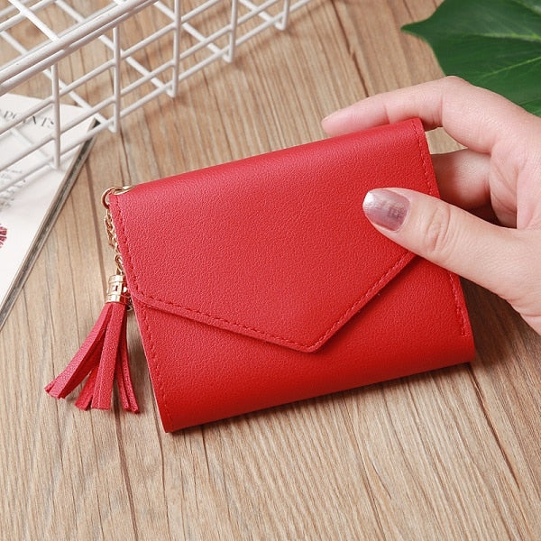 Short Wallet Women Wallets Cute Love Tassel Fashion Hasp Coin Purse Card Holder Female Clutch Money Bag PU Leather Lady Purses - Trendylk