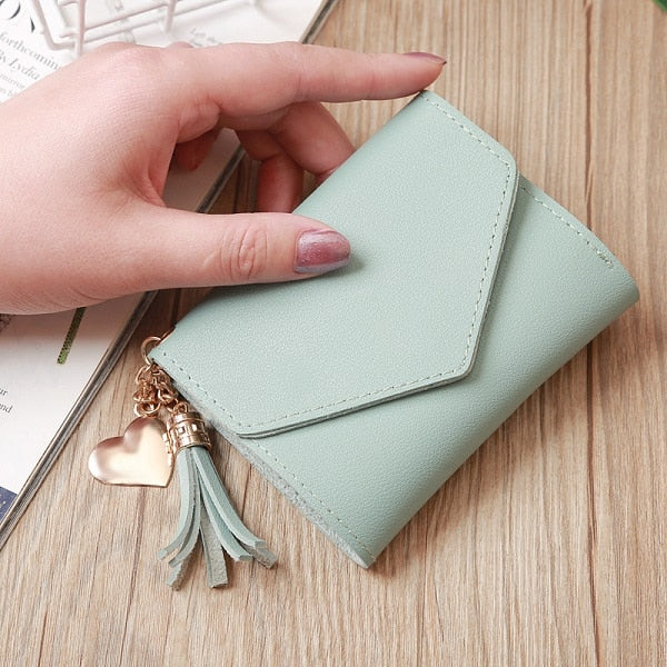 Short Wallet Women Wallets Cute Love Tassel Fashion Hasp Coin Purse Card Holder Female Clutch Money Bag PU Leather Lady Purses - Trendylk