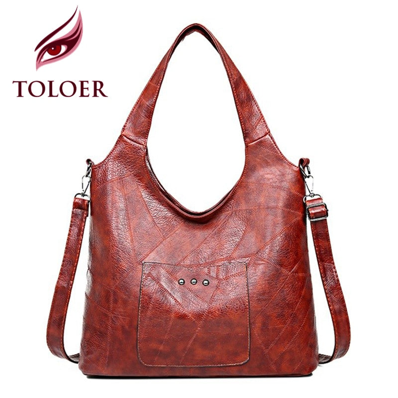 TOLOER Luxury Women Bags Designer Large Capacity Tote Bag Ladies Soft PU Leather Vintage Shoulder Bags Mother Shopping Handbag - Trendylk